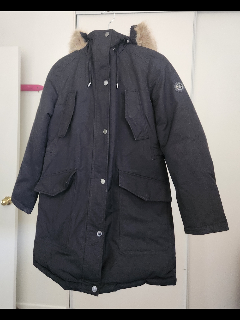 MICHAEL KORS Coat with Fur Trim Hood ZIPPER Sz M